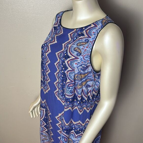 J. Jill Orange majestic blue Paisley rayon Shift Dress small petite Sleeveless - Picture 5 of 14